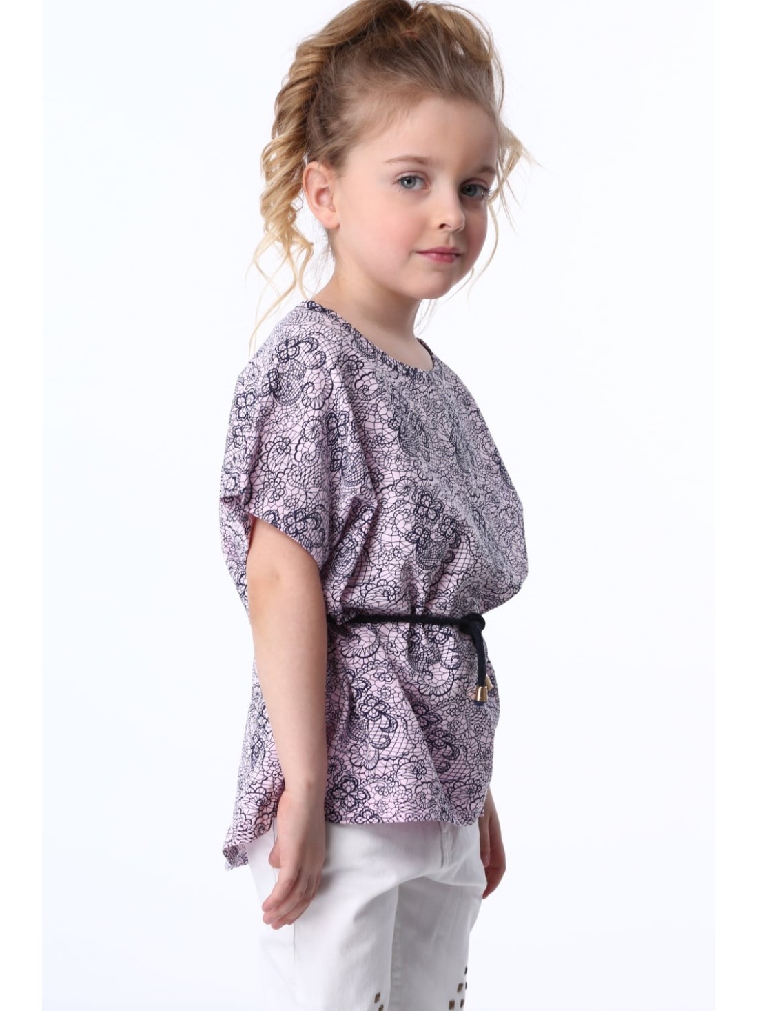 Bluza fetita cu cravate, roz deschis si bleumarin NDZ8200 - Magazin online - Boutique